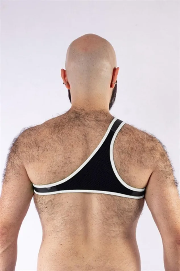 Mister B Male Sex Toys | Mister B - Harnas - Neopreen Triangle Harnas - Zwart Wit - Maat L/XL